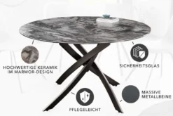 Runder Esstisch ALPINE 120cm taupe Keramik schwarzes Metallgestell