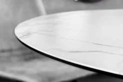 Runder Esstisch ALPINE 120cm weiß Marmor Keramik schwarzes Metallgestell
