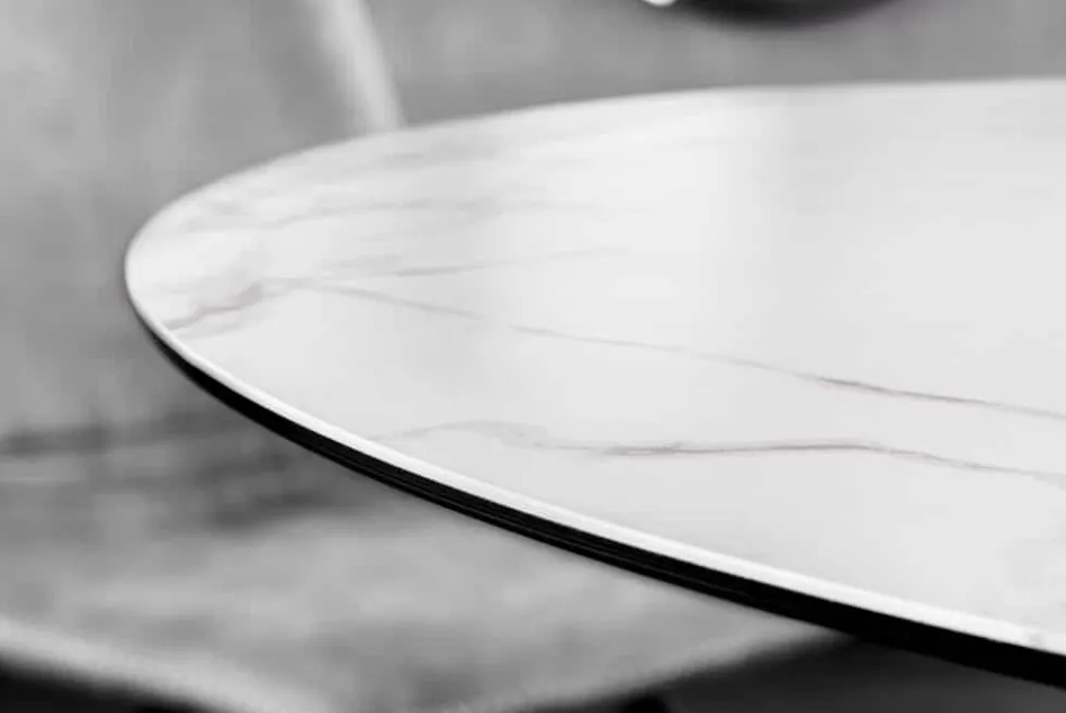 Runder Esstisch ALPINE 120cm weiß Marmor Keramik schwarzes Metallgestell