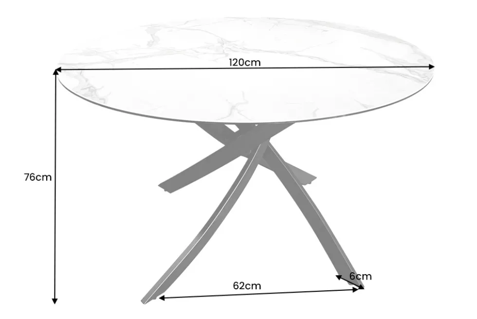 Runder Esstisch ALPINE 120cm weiß Marmor Keramik schwarzes Metallgestell