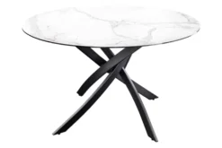 Runder Esstisch ALPINE 120cm weiß Marmor Keramik schwarzes Metallgestell