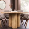 Runder Esstisch ART DECO 140cm natur Mangoholz massiv mit Säulenfüßen