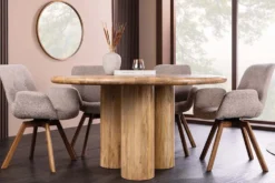 Runder Esstisch ART DECO 140cm natur Mangoholz massiv mit Säulenfüßen