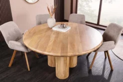 Runder Esstisch ART DECO 140cm natur Mangoholz massiv mit Säulenfüßen