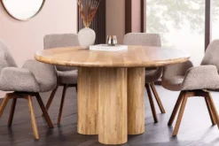 Runder Esstisch ART DECO 140cm natur Mangoholz massiv mit Säulenfüßen