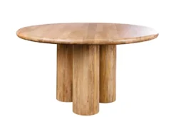 Runder Esstisch ART DECO 140cm natur Mangoholz massiv mit Säulenfüßen