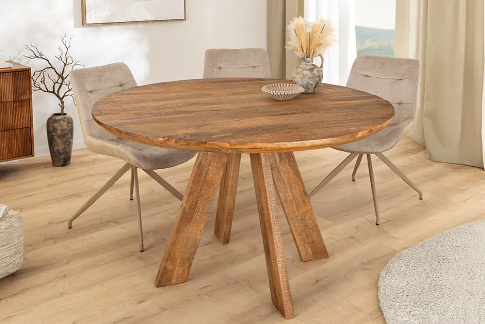 Runder Esstisch ART WOOD 100cm braun massiv Mangoholz