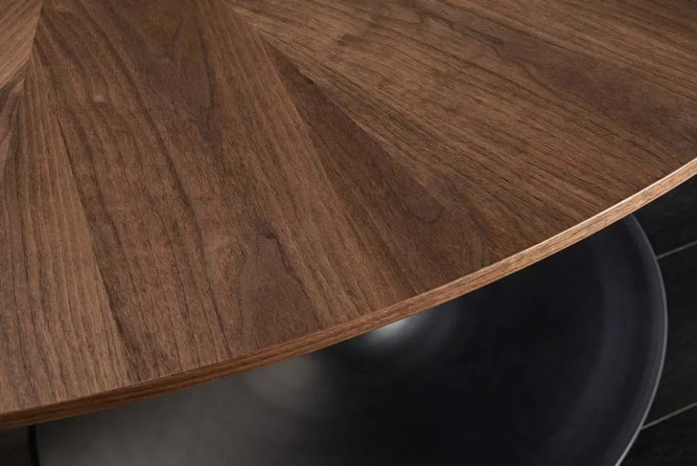 Runder Esstisch ATELIER 120cm braun Walnuss schwarzer Metall Säulenfuß