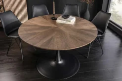 Runder Esstisch ATELIER 120cm braun Walnuss schwarzer Metall Säulenfuß