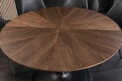Runder Esstisch ATELIER 120cm braun Walnuss schwarzer Metall Säulenfuß
