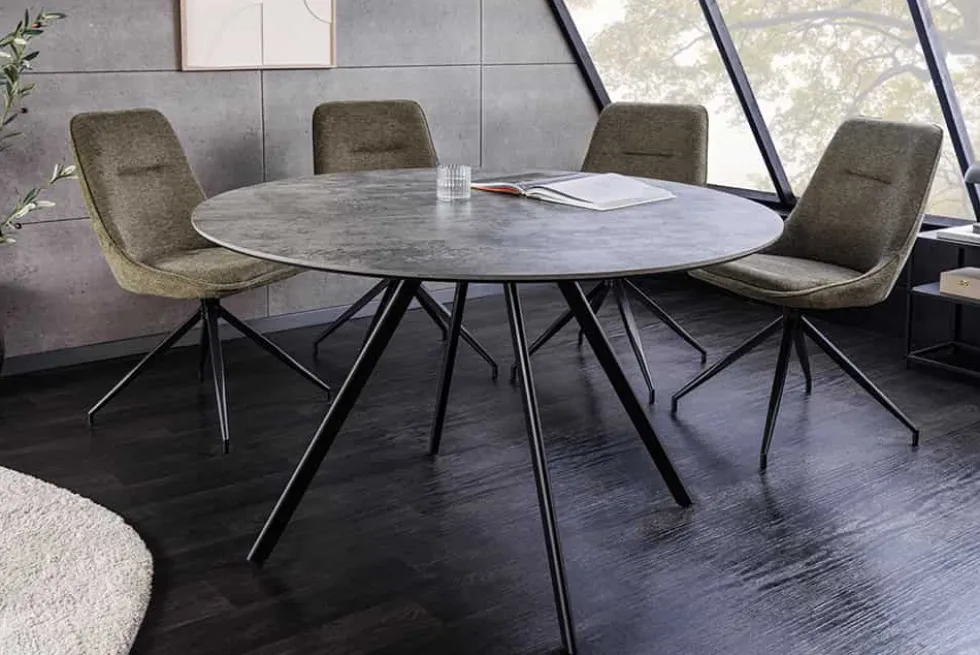 Runder Esstisch ATELIER 100cm grau Beton-Design schwarz Metall
