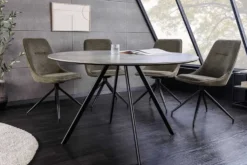 Runder Esstisch ATELIER 100cm grau Beton-Design schwarz Metall