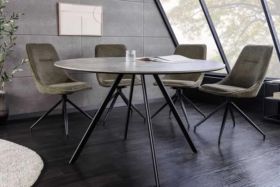 Runder Esstisch ATELIER 100cm grau Beton-Design schwarz Metall