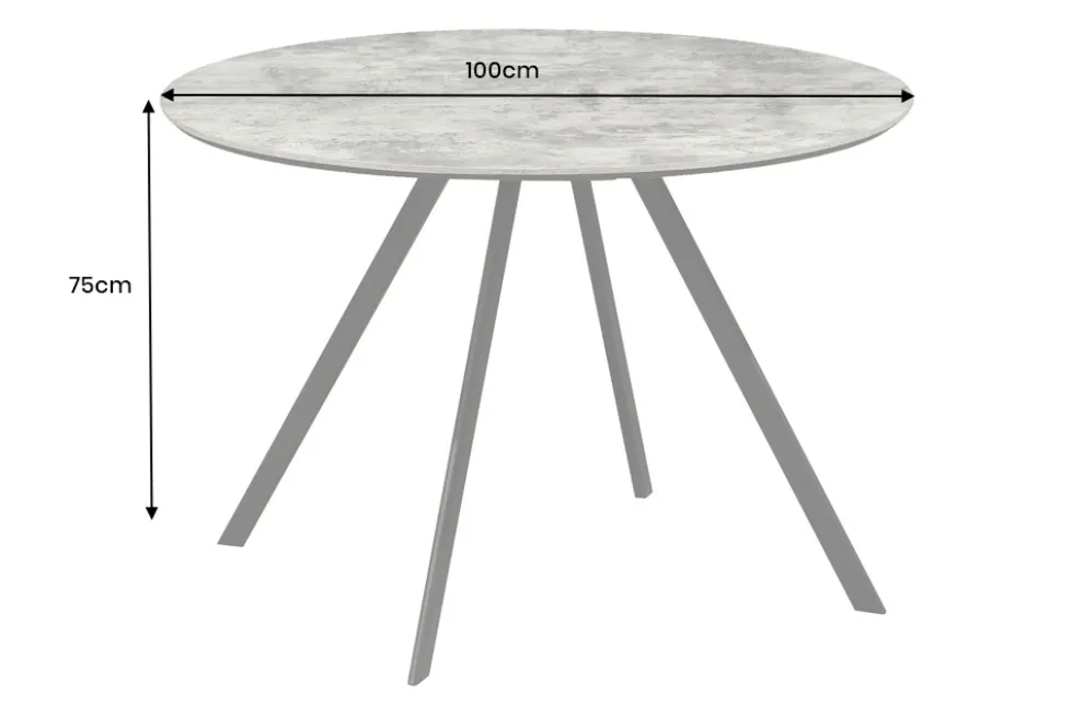 Runder Esstisch ATELIER 100cm grau Beton-Design schwarz Metall