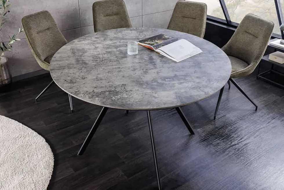 Runder Esstisch ATELIER 120cm grau Beton-Design schwarz Metall
