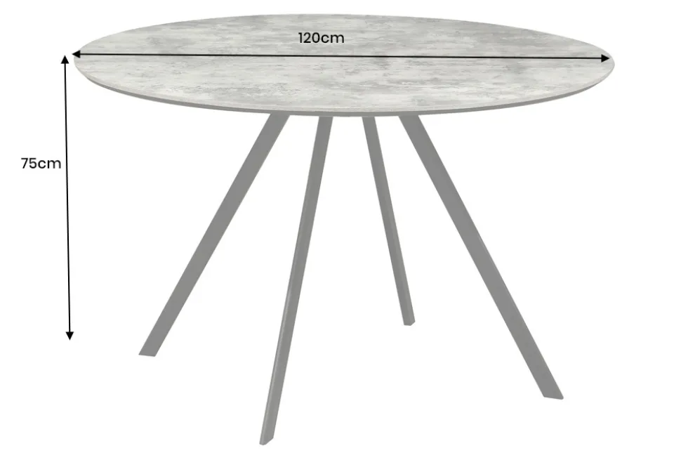 Runder Esstisch ATELIER 120cm grau Beton-Design schwarz Metall