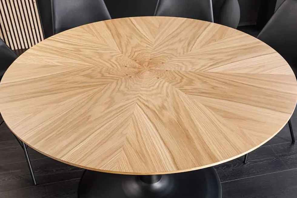 Runder Esstisch ATELIER 120cm natur Eiche schwarz Metall Säulenfuß