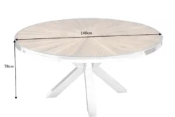 Runder Esstisch BARRACUDA 140cm braun Teak Massivholz Glas silber Edelstahl verchromt