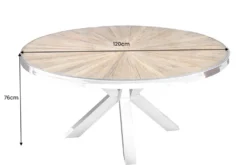 Runder Esstisch BARRACUDA 120cm braun Teak Massivholz Glasplatte silber Edelstahl verchromt
