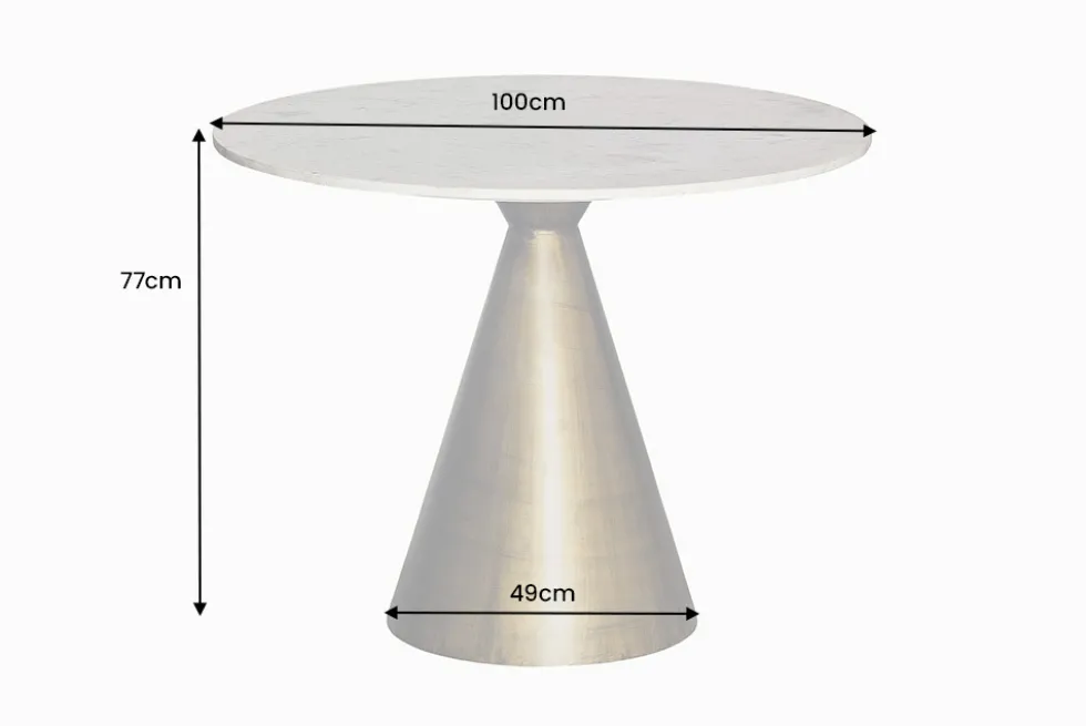 Runder Esstisch ELEGANCIA 100cm messing weiß Marmor Eisen mit Säulenfuß