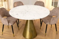 Runder Esstisch ELEGANCIA 100cm messing weiß Marmor Eisen mit Säulenfuß