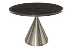 Runder Esstisch ELEGANCIA 130cm schwarz Marmor chrom Stahl mit Säulenfuß