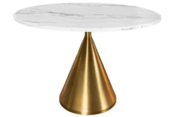 Runder Esstisch ELEGANCIA 130cm weiß Marmor gold Metall mit Säulenfuß