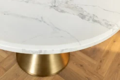 Runder Esstisch ELEGANCIA 130cm weiß Marmor gold Metall mit Säulenfuß