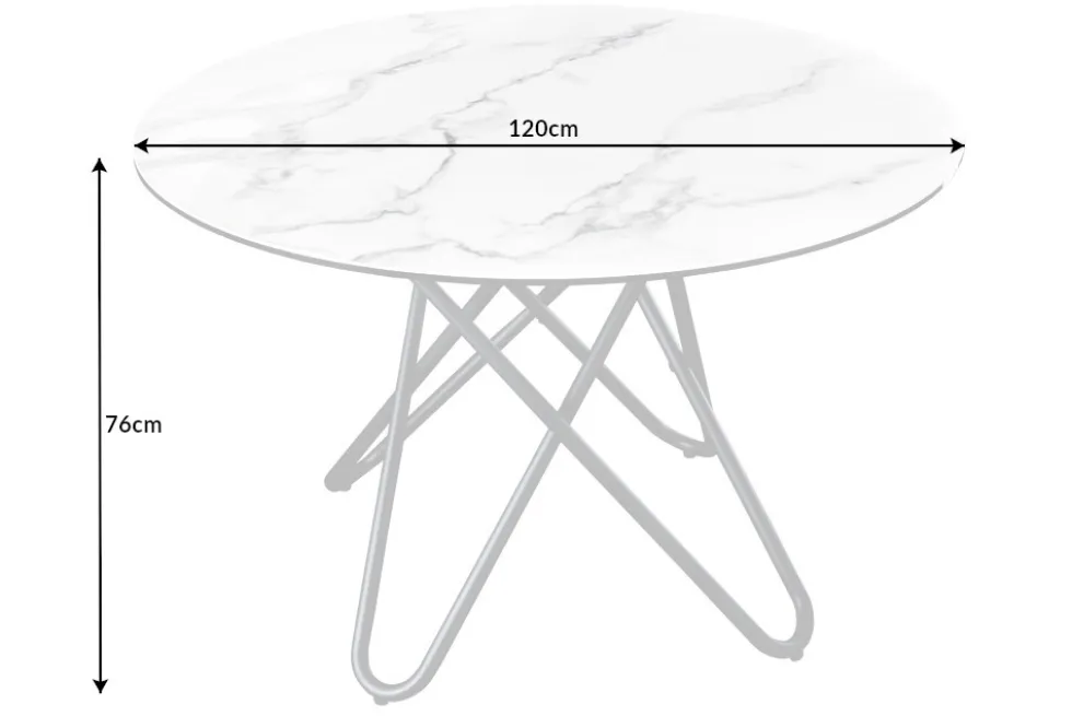 Runder Esstisch ELLIPSE 120cm Marmor weiß Keramik made in Italy Hairpin Legs