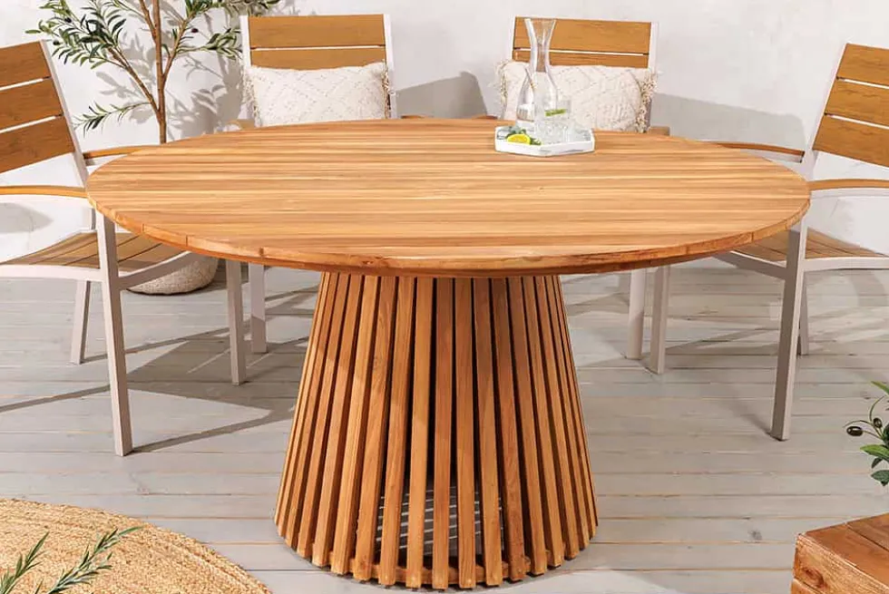 Runder Esstisch EMPIRE TEAK 140cm braun Teakholz Indoor Outdoor wetterfest