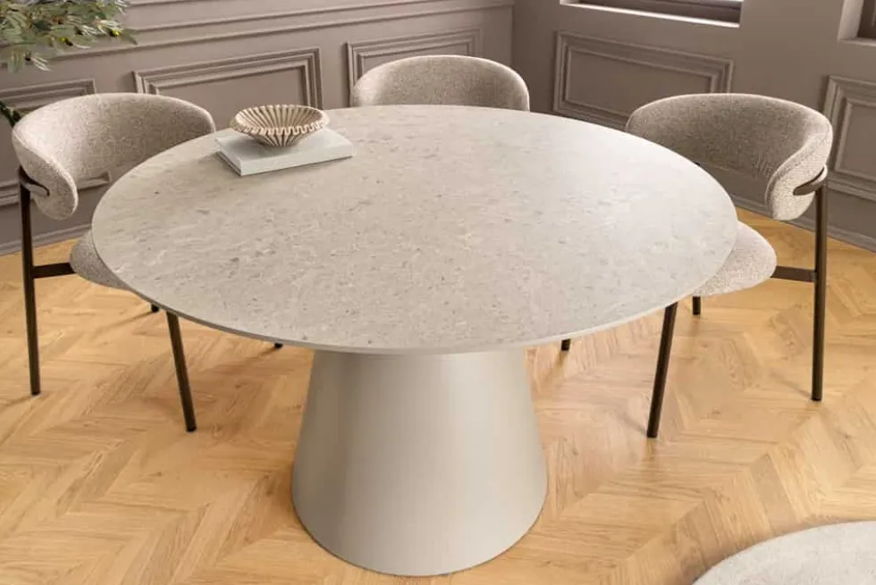 Runder Esstisch EN VOGUE 120cm matt grau Beton-Design mit Säulenfuß