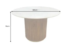 Runder Esstisch GATSBY 140cm braun gold Mangoholz weiße Marmorplatte Säulenfuß