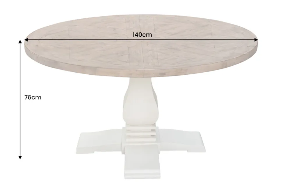 Runder Esstisch HAMPTONS 140cm hellbraun creme recycelte Pinie Massivholz