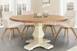 Runder Esstisch HAMPTONS 140cm hellbraun creme recycelte Pinie Massivholz
