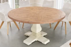 Runder Esstisch HAMPTONS 120cm hellbraun creme recycelte Pinie Massivholz