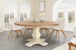 Runder Esstisch HAMPTONS 120cm hellbraun creme recycelte Pinie Massivholz