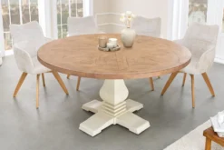 Runder Esstisch HAMPTONS 120cm hellbraun creme recycelte Pinie Massivholz