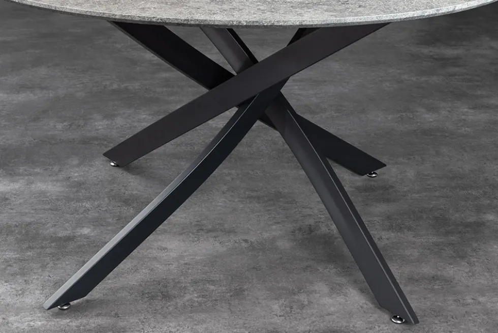 Runder Esstisch HELIX 120cm grau Beton-Design schwarze Metallbeine Sterngestell