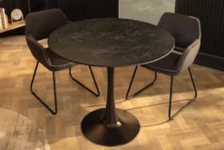 Runder Esstisch LYON 80cm anthrazit Marmor Keramik Bistrotisch schwarzer Säulenfuß