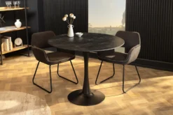 Runder Esstisch LYON 80cm anthrazit Marmor Keramik Bistrotisch schwarzer Säulenfuß