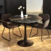 Runder Esstisch LYON 80cm schwarz gold sand Aurora Oro Keramik Bistrotisch Säulenfuß