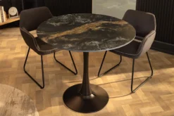 Runder Esstisch LYON 80cm schwarz gold sand Aurora Oro Keramik Bistrotisch Säulenfuß