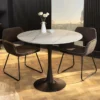 Runder Esstisch LYON 80cm weiß Marmor Keramik Bistrotisch schwarzer Säulenfuß