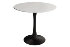 Runder Esstisch LYON 80cm weiß Marmor Keramik Bistrotisch schwarzer Säulenfuß