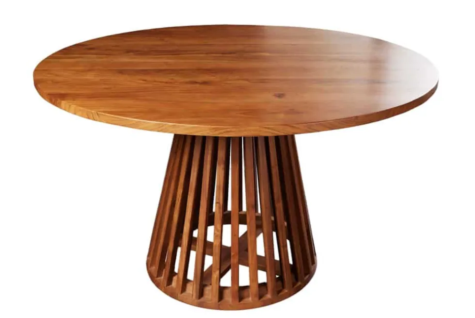 Runder Esstisch MAISON JADE 130cm natur Akazie Massivholz Säulenfuß