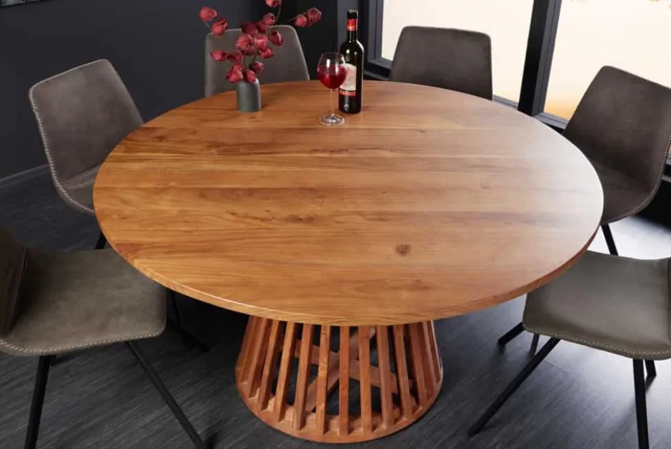 Runder Esstisch MAISON JADE 120cm natur Akazie Massivholz Säulenfuß