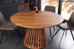 Runder Esstisch MAISON JADE 140cm natur Akazie Massivholz Säulenfuß