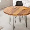 Runder Esstisch MAKASSAR 120cm braun Sheesham Massivholz stone finish Hairpin Legs