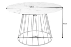 Runder Esstisch PARIS 120cm weiß Marmor-Design Glas schwarzes Metallgestell