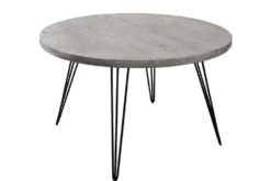 Runder Esstisch SCORPION 80cm grau Mangoholz massiv schwarze Metallbeine Hairpin Legs